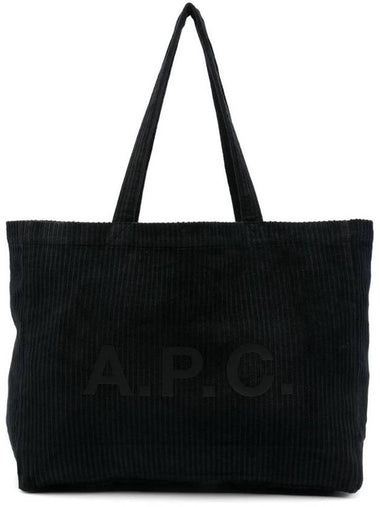 Lou Logo Print Horizontal Corduroy Tote Bag Black - A.P.C. - BALAAN 1