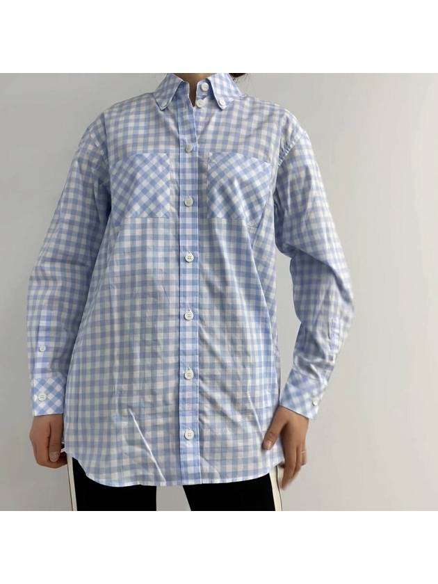 Women's Patterned Gingham Cotton Poplin Shirt Blue - BURBERRY - BALAAN 2