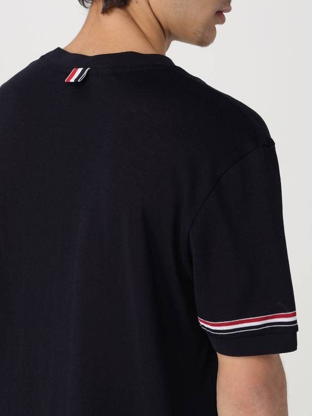 Striped Detail Crew Neck Cotton Short Sleeve T-Shirt Navy - THOM BROWNE - BALAAN 6