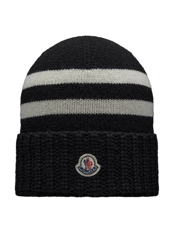 Logo Patch Cashmere Blend Beanie White Black - MONCLER - BALAAN 1