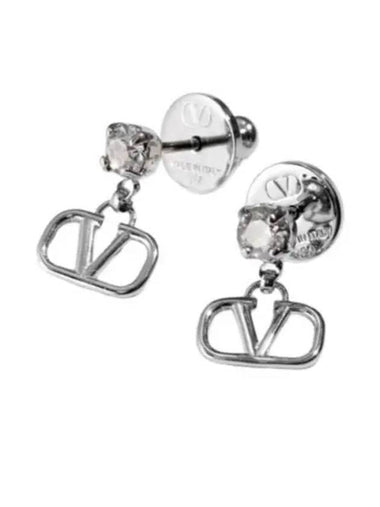 Metal Swarovski Crystal V Logo Earrings Silver - VALENTINO - BALAAN 1