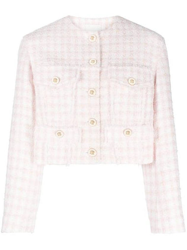 Button Up Tweed Crop Jacket Pink - SANDRO - BALAAN 1