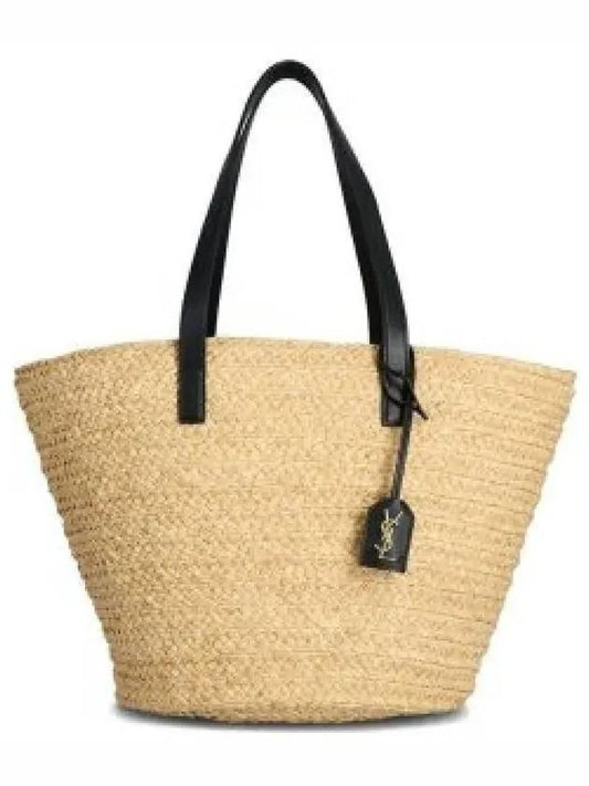 Raffia Panier Basket Tote Bag Natural Black - SAINT LAURENT - BALAAN 2