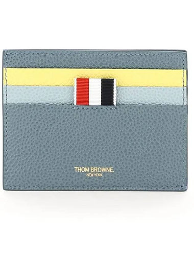 Pebble Grain Leather Card Wallet Blue - THOM BROWNE - BALAAN 1