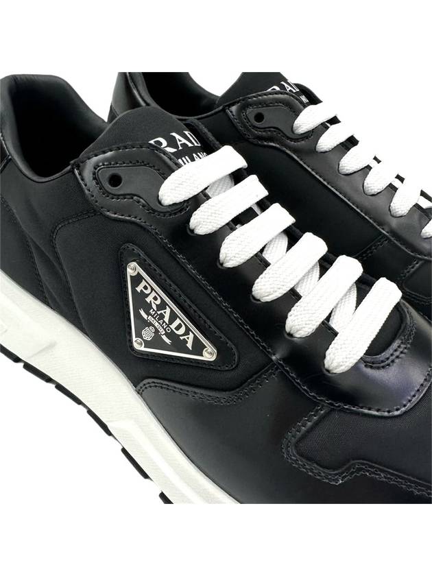 Prax 01 Re-Nylon Brushed Leather Low-Top Sneakers Black - PRADA - BALAAN 4