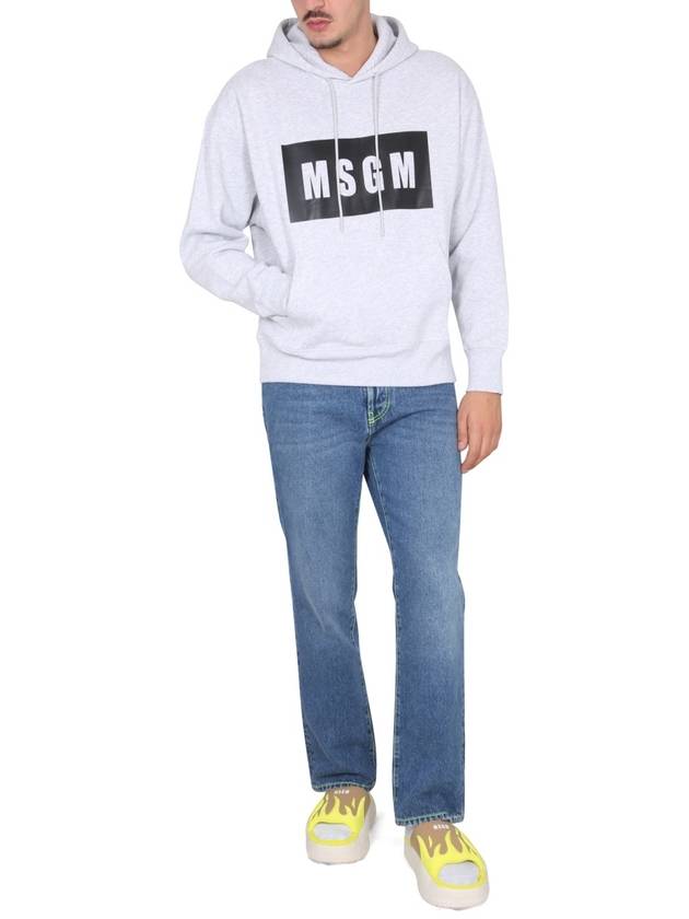 Box Logo Print Cotton Hoodie Grey - MSGM - BALAAN 3