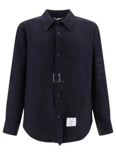 Snap Front Cashmere Wool Shirt Jacket Navy - THOM BROWNE - BALAAN 2