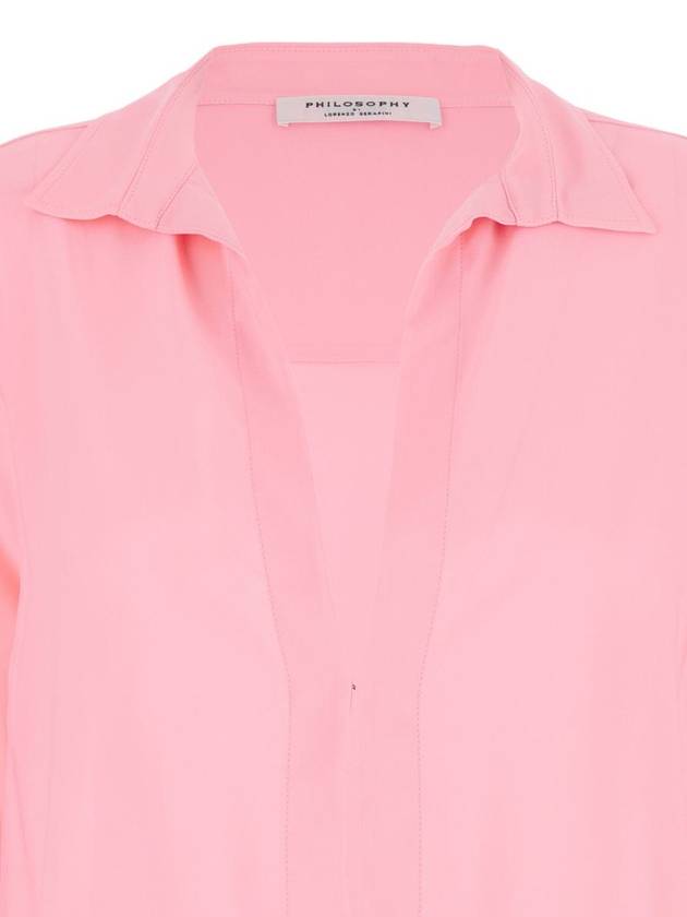 Pink Shirt With Open Collar And V Neck In Stretch Viscose Woman - PHILOSOPHY DI LORENZO SERAFINI - BALAAN 3