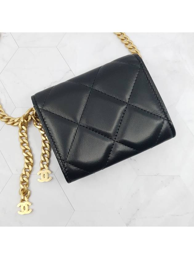 Black CC logo flap chain card wallet black gold plated - CHANEL - BALAAN 7