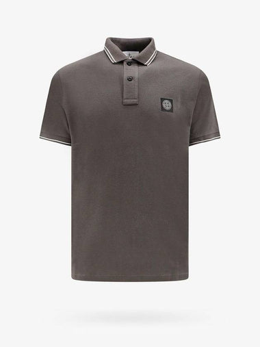 Stretch Cotton Pique Short Sleeve Polo Shirt Grey - STONE ISLAND - BALAAN 1