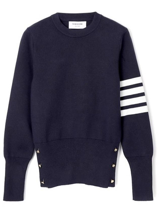 Milano Stitch Crewneck 4-Bar Cotton Crepe Knit Top Navy - THOM BROWNE - BALAAN 2