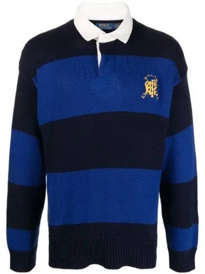 Collar Embroidered Logo Cotton Knit Top Royal Combo - POLO RALPH LAUREN - BALAAN 2