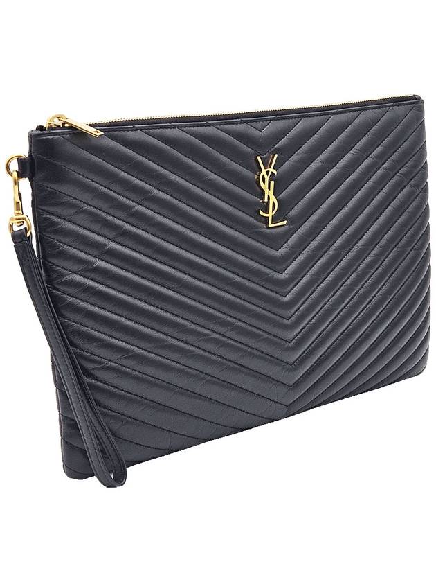 Saint Laurent 440222 Black Matelasse Monogram Document Holder Strap Clutch - SAINT LAURENT - BALAAN 3