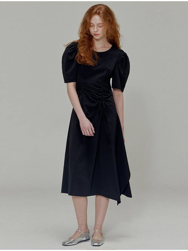 Ribbon pin tuck shirring dress_Black - OPENING SUNSHINE - BALAAN 3