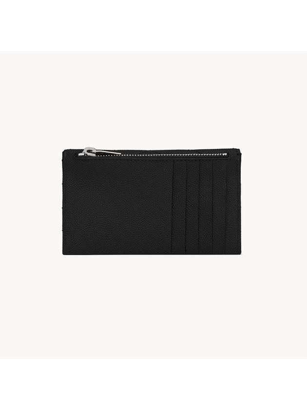 Silver Caviar Monogram Flip Card Wallet Black - SAINT LAURENT - BALAAN 3