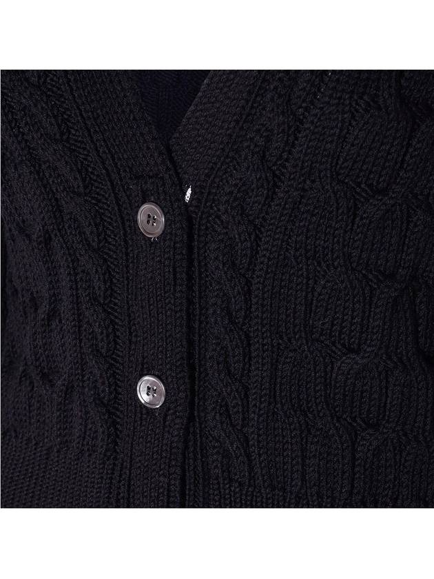 Merino Wool Crisscross Cable Stitch 3/4 Sleeve V-Neck Cardigan Navy - THOM BROWNE - BALAAN 9