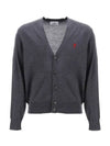 Red Heart Logo Merino Wool Cardigan Heather Grey - AMI - BALAAN 2