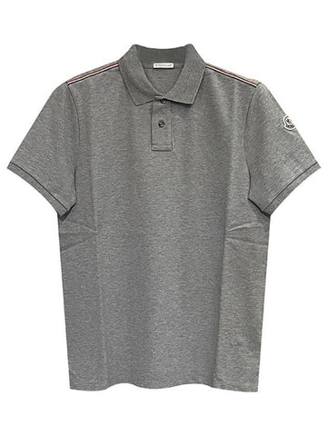 Men's Logo Patch Shoulder Three Stripes PK Shirt Gray - MONCLER - BALAAN.