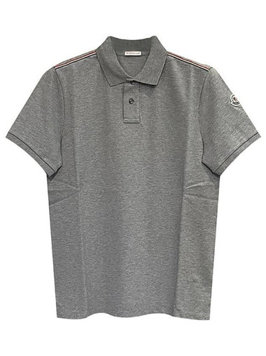 Men's Logo Patch Shoulder Three Stripes Polo Shirt Grey - MONCLER - BALAAN 1