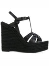 Tribute Espadrille Wedge Heel Black - SAINT LAURENT - BALAAN.