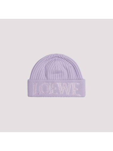 Embroidered Logo Wool Beanie Lilac - LOEWE - BALAAN 1