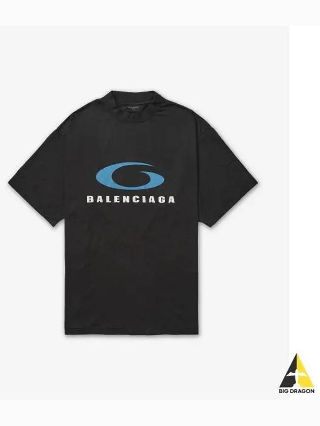 Blue G Logo Print Cotton Short Sleeve T Shirt Black - BALENCIAGA - BALAAN 2