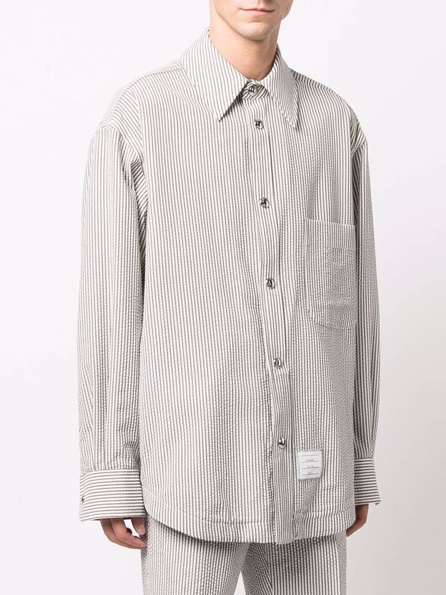 Seersucker Stripe Oversize Long Sleeve Shirt Grey - THOM BROWNE - BALAAN.