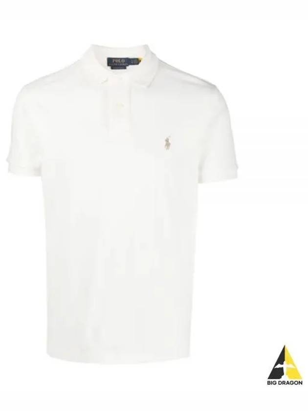 Embroidered Brown Pony Slim Fit Polo Shirt White - POLO RALPH LAUREN - BALAAN 2