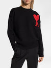 Big Heart Logo Oversized Intarsia Knit Top Black - AMI - BALAAN 7