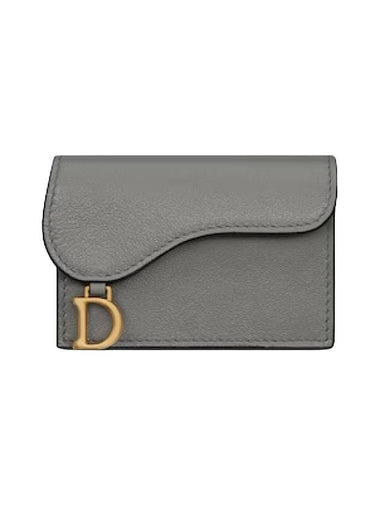 Saddle Bloom Goatskin Flap Card Wallet Grey - DIOR - BALAAN 1