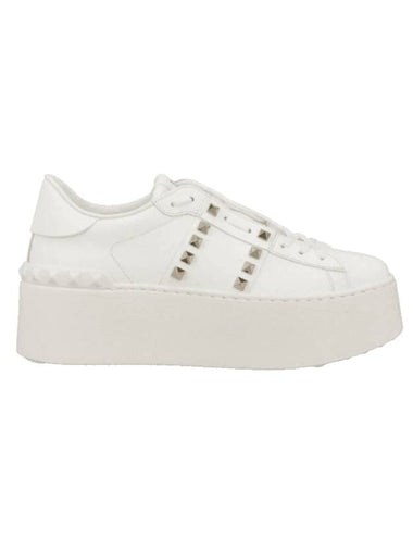 Rockstud Untitled Platform Calfskin Low Top Sneakers White - VALENTINO - BALAAN 1