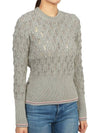 Pointelle Tipping Crew Neck Pullover Knit Top Grey - THOM BROWNE - BALAAN 4