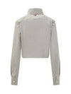 Women s Striped Cotton Crop Long Sleeve Shirt Gray - THOM BROWNE - BALAAN 3