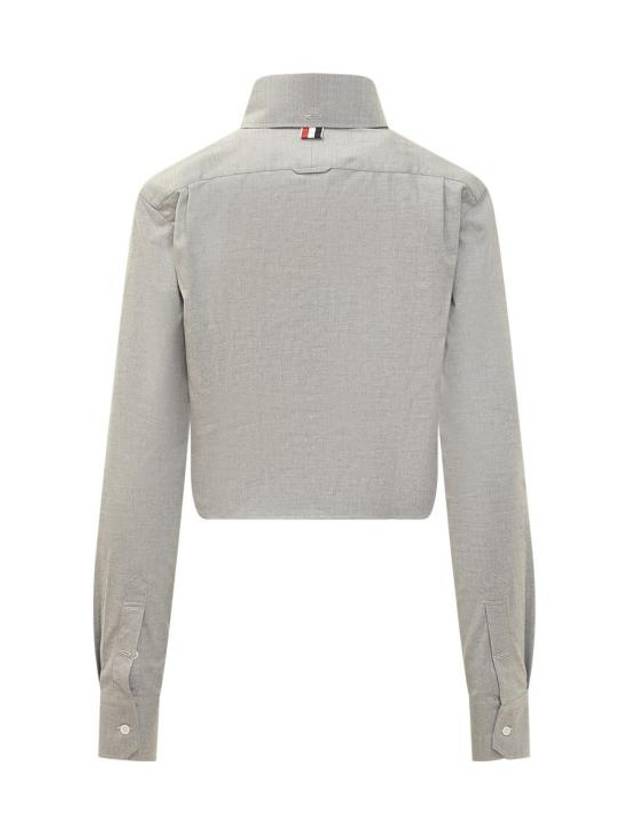 Women s Striped Cotton Crop Long Sleeve Shirt Gray - THOM BROWNE - BALAAN 3