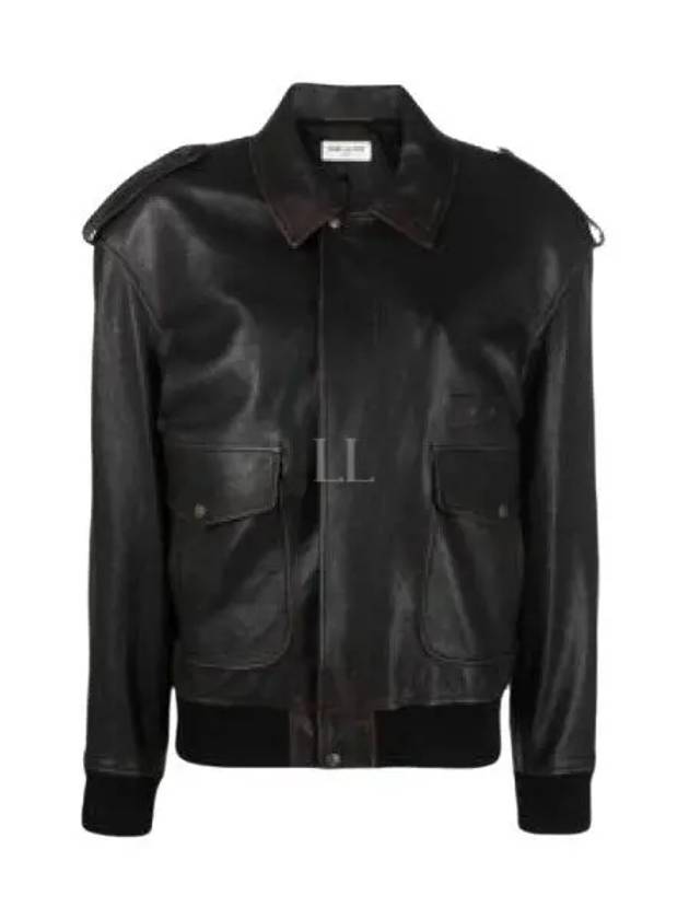 Aviator Vintage Leather Jacket Black - SAINT LAURENT - BALAAN 2