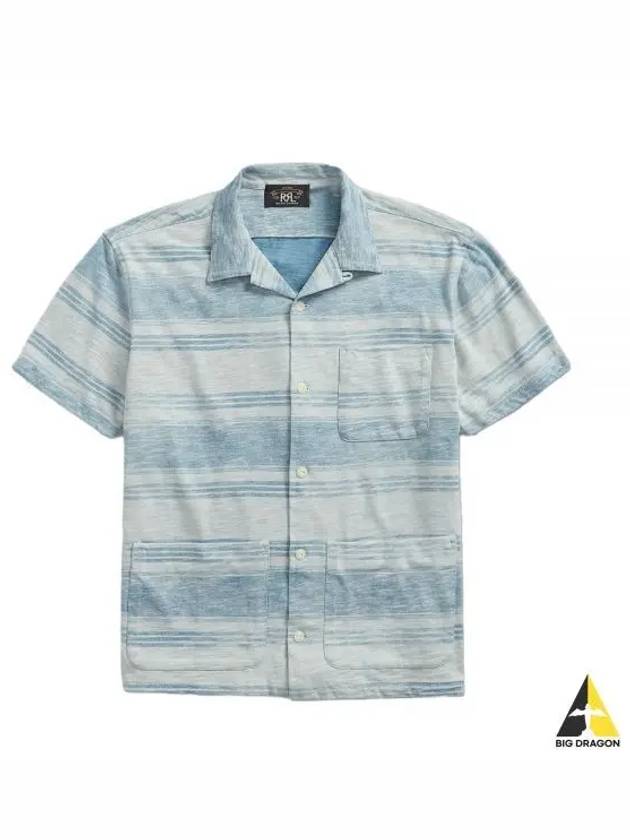 Indigo Striped Jersey Short Sleeves Shirt Blue - POLO RALPH LAUREN - BALAAN 2