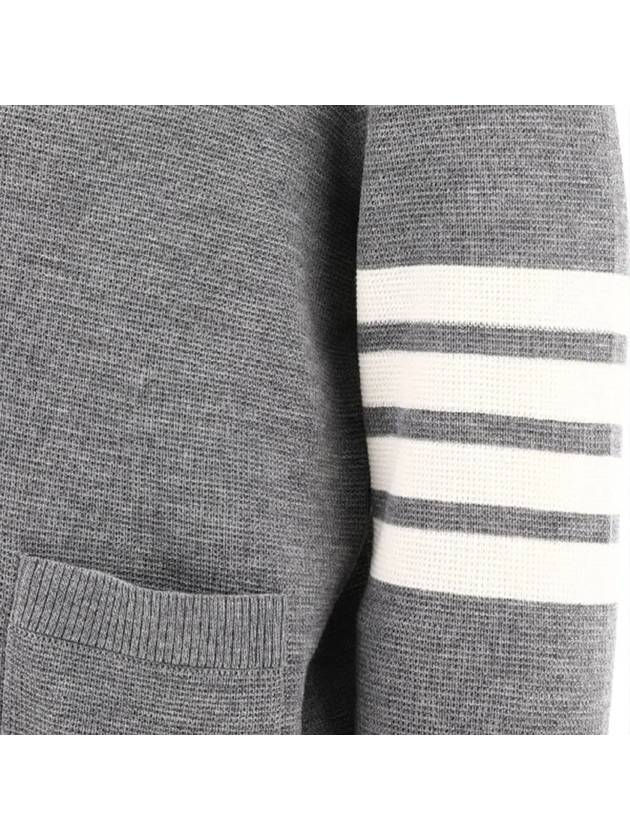 4-Bar Striped Waffle High V-Neck Cardigan Light Grey - THOM BROWNE - BALAAN 5