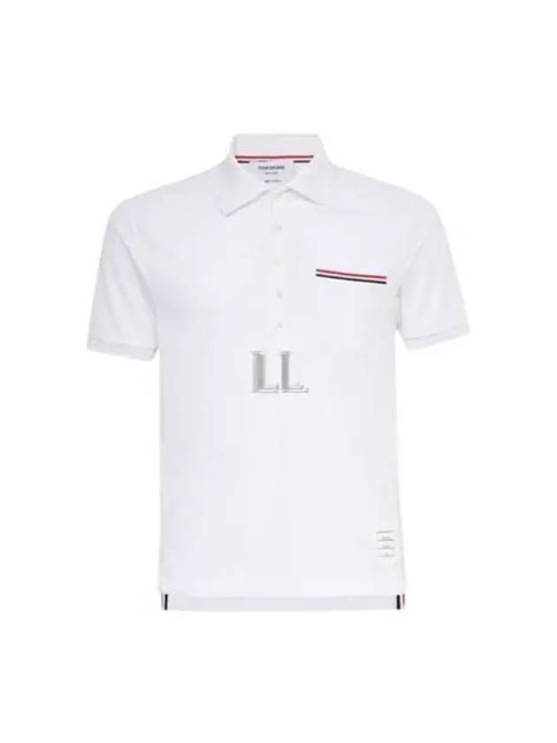 Men's Three Stripes Pocket Mercerized Short Sleeve Polo Shirt White - THOM BROWNE - BALAAN 2