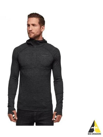 BLACK DIAMOND Solution Wool Base Layer Half Zip Hoodie MENS NAMAP760022 - BLACK & BROWN - BALAAN 1