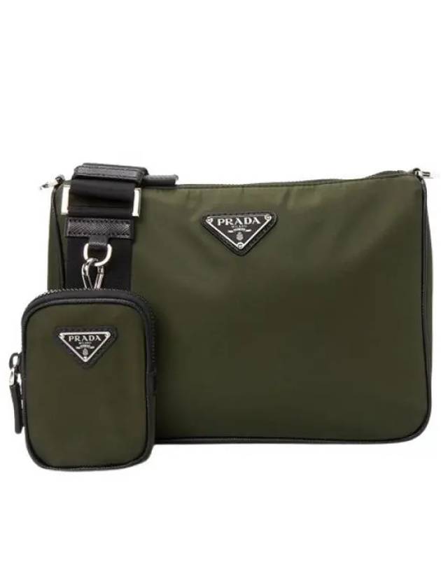 Triangle Logo Re-Nylon Saffiano Leather Shoulder Bag Tundra Khaki Green - PRADA - BALAAN 2