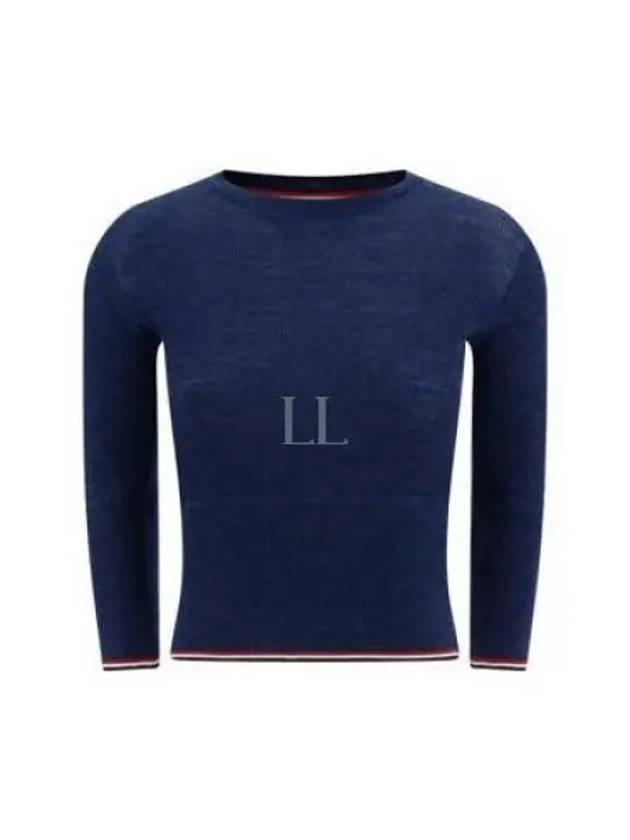 Women's Wool Rib 3/4 Sleeve Crew Neck Pullover Knit Top Navy - THOM BROWNE - BALAAN 2