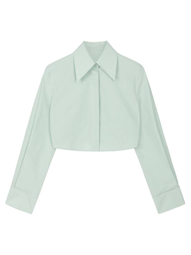 Helena Big Collar Basic Slim Fit Crop Hidden Single Crop Cotton Shirt Mint - RAMUSTUDIO - BALAAN 3