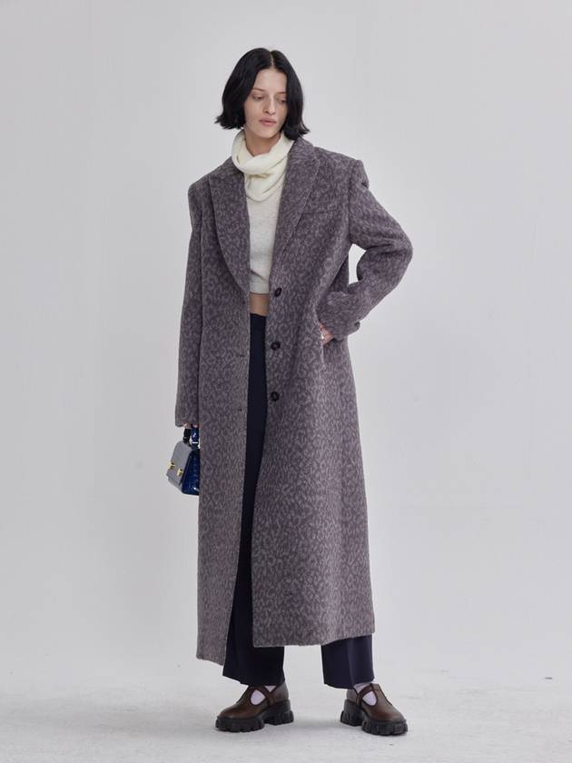 Leopard Jacquard Peton Long Straight Coat Gray - LIE - BALAAN 6