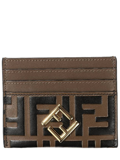 Logo Diamond Leather Card Wallet Brown - FENDI - BALAAN 2