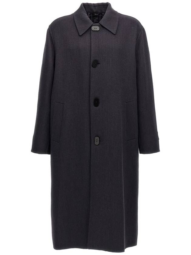 Wool Double Fabric Single Coat Blue - FENDI - BALAAN 2