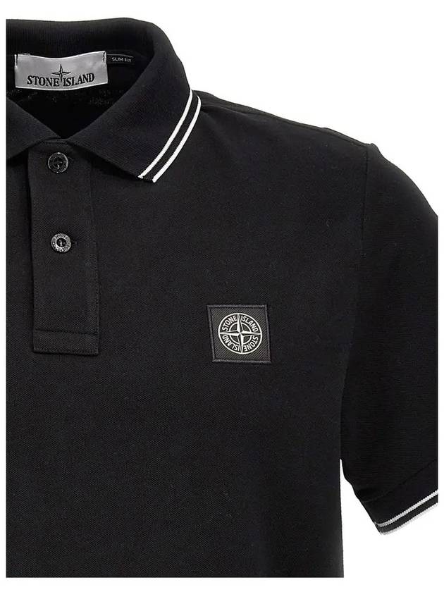 Logo Patch Short Sleeve Polo Shirt Black - STONE ISLAND - BALAAN 5