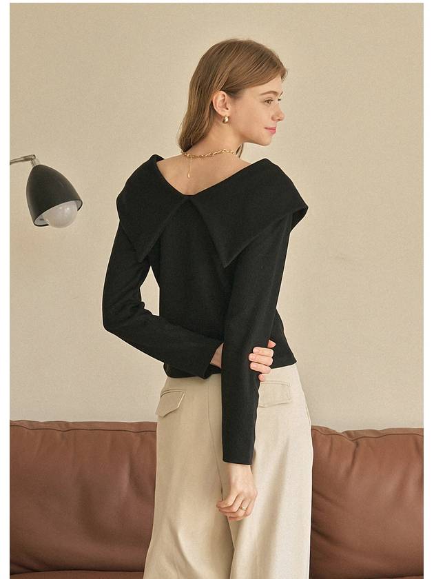 Daylily Big Collar Long Sleeve T-Shirt Black - MICANE - BALAAN 4