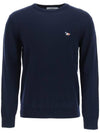 Tricolor Fox Patch Classic Round Neck Knit Top Navy - MAISON KITSUNE - BALAAN 1