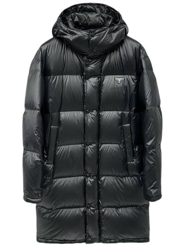 Triangle Logo Down Hoodie Padded Jacket Black - PRADA - BALAAN 2