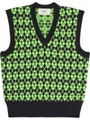 Wool Jacquard V-neck Knit Vest Green - AMI - BALAAN 1